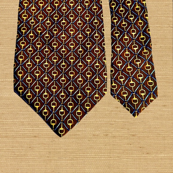 Burberry London Silk Tie Geometric Brown Gold Blue Made In Italy - Picture 5 of 9